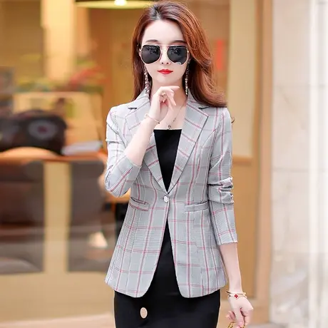 2024春装新款格子小西装短外套女韩版英伦休闲长袖西服上衣女修身图片