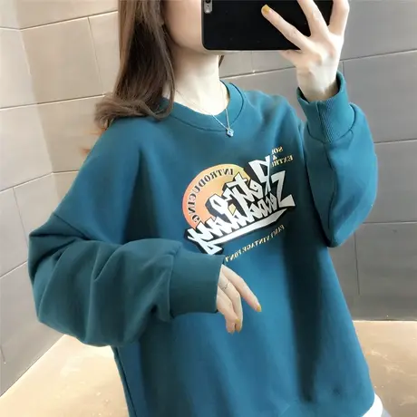 假两件卫衣女春秋薄款慵懒风时尚印花2023年韩版新款圆领上衣潮图片