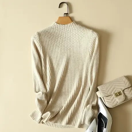 秋冬2023新款半高领打底衫女洋气纯色弹力修身显瘦套头针织衫毛衣商品大图