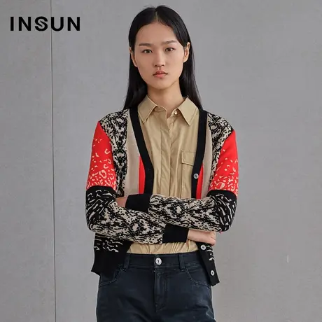 恩裳春季拼接撞色开衫毛针织衫外套商品大图