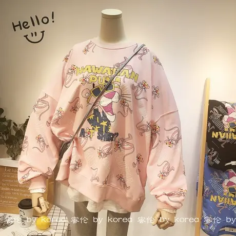 2020秋季韩国东大门ulzzang原宿风港味慵懒休闲减龄卫衣宽松大码商品大图