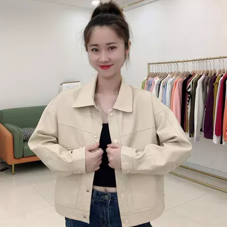 欧货春装2023新款薄款短外套女上衣设计感小众减龄别致皮衣夹克潮商品大图