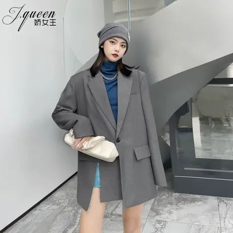 灰色西装外套女春季小众时髦设计感宽松廓形显瘦男友风休闲小西服商品大图