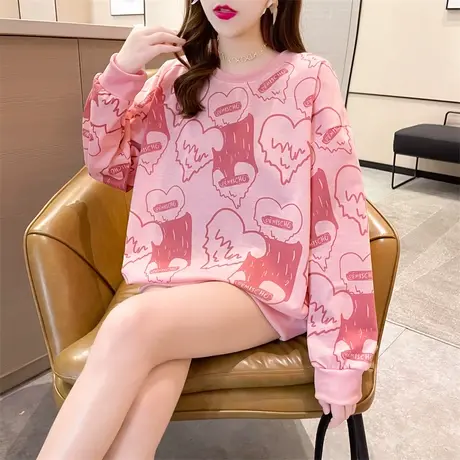 2023年新款爱心印花卫衣女春早秋薄款炸街外套潮ins盐系慵懒上衣图片