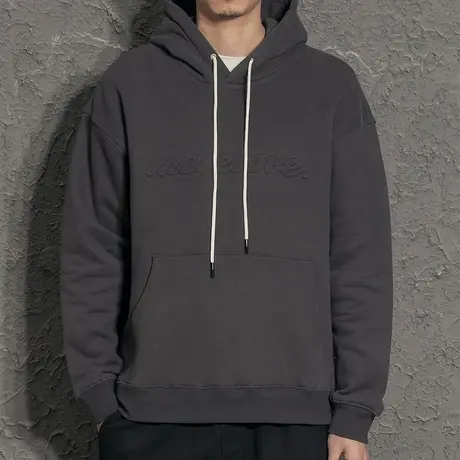 2022春秋新款立体字母压花连帽卫衣男运动休闲外套宽松落肩帽衫潮商品大图