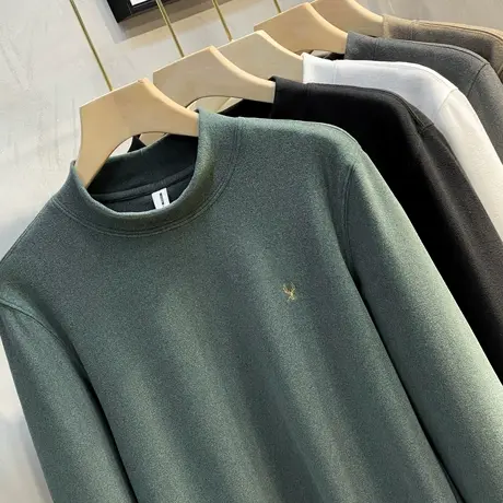 小鹿冬秋冬装半高领长袖t恤男加厚德绒韩版内搭保暖中领打底衫男商品大图