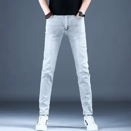 男士新款秋冬牛仔裤子简约修身灰色百搭小脚裤2023男潮牌棉弹休闲商品大图