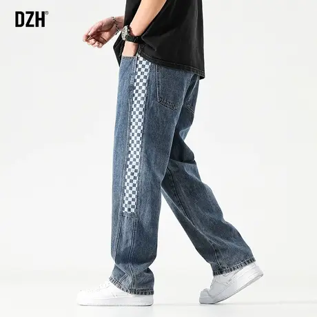 男士潮男裤子男款夏季牛仔裤格子薄款休闲直筒裤2023新款宽松长裤商品大图