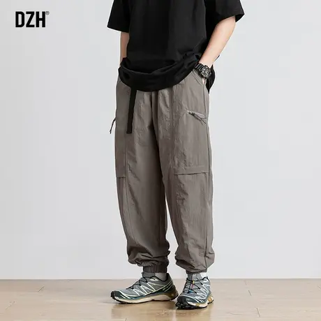 男士灰绿色工装裤子男痞帅高级感束脚休闲裤2024年新款秋季运动裤图片