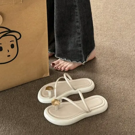 超火套趾凉拖鞋女外穿2024年新款夏季韩系百搭平底度假休闲沙滩鞋图片