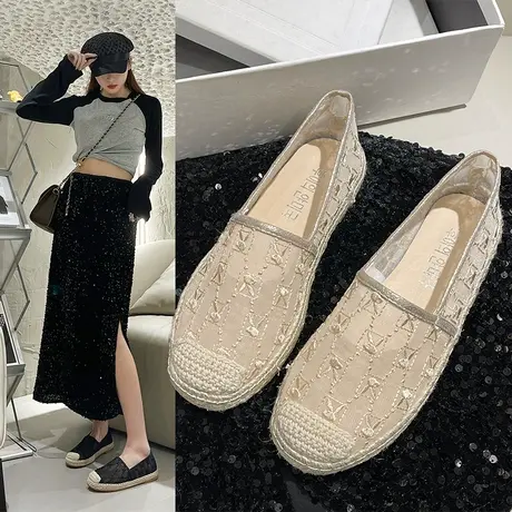 网面透气布鞋女夏季薄款镂空网鞋百搭平底软底懒人一脚蹬渔夫单鞋图片