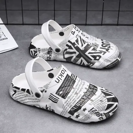 男士凉鞋夏季室外穿个性洞洞两用凉拖潮流休闲防滑涂鸦包头拖鞋男商品大图