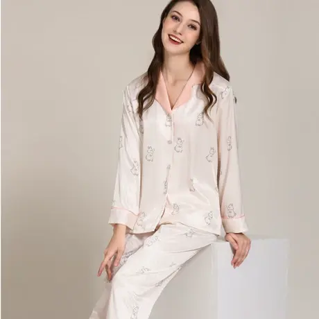 睡衣女2023年新款真丝长袖长裤套装大码丝绸家居服冰丝女春夏季图片