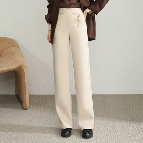 时尚窄版阔腿裤女秋冬加绒长裤子2023新款高腰垂感显瘦休闲直筒裤图片