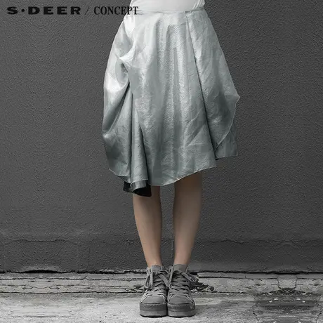 sdeer圣迪奥锡箔色不规则摆半身裙S15281327图片