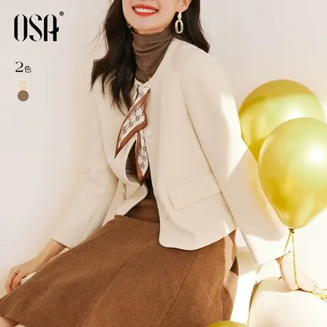 OSA欧莎小香风设计感白色百搭加厚短款毛呢外套女秋冬2022年新款商品大图