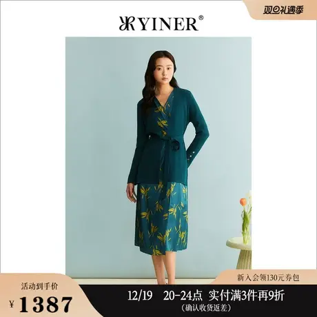 【100绵羊毛】YINER音儿女装秋季法式V领系带针织开衫商品大图