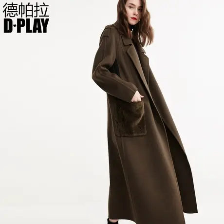 DPLAY秋季气质毛茸茸口袋绿色双面呢大衣羊毛大衣西装外套女商品大图