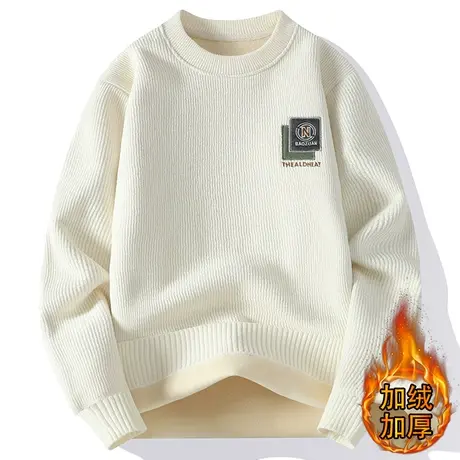 一体绒毛衣男款冬季加厚保暖针织卫衣男生休闲宽松加绒内搭打底衫商品大图