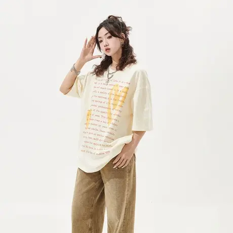 YEP复古字母爱心印花短袖t恤女2024年春夏新款潮牌宽松情侣装上衣图片