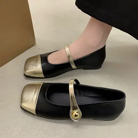 法式玛丽珍鞋女2024年春秋季新款复古方头浅口单鞋平底通勤穆勒鞋商品大图