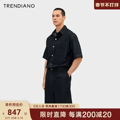 TRENDIANO前卫牛仔连体裤2024年春季新款休闲短裤复古时髦牛仔裤商品大图