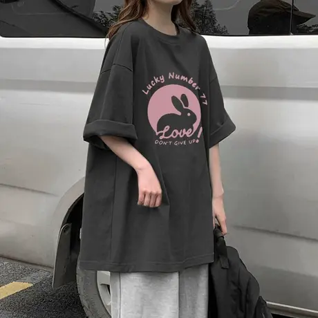 纯棉设计感小众短袖t恤女夏季宽松高街美式复古港味chic半袖上衣商品大图