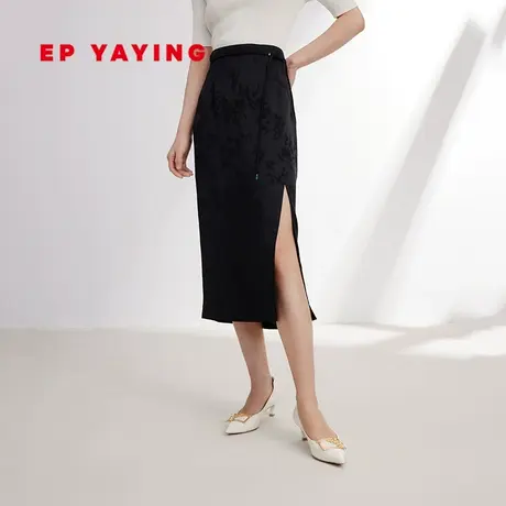 EP雅莹国风女装 真丝提花新中式开叉半身裙 2024春装新品3502A图片