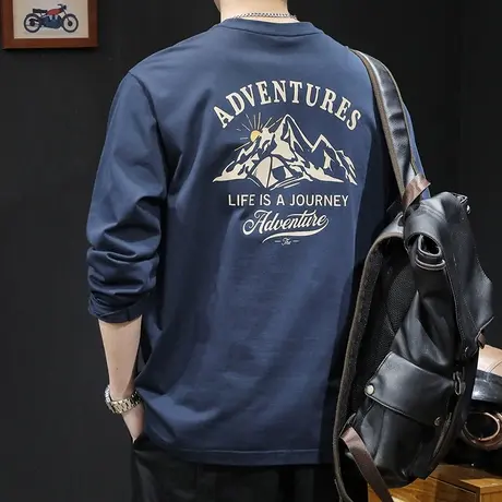 红色长袖t恤男纯棉潮牌宽松大码2024新款男士内搭美式复古春秋季商品大图