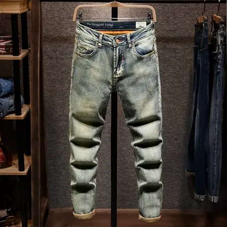 秋季牛仔裤男士修身直筒复古色弹力中腰长裤子男休闲韩版长裤子男商品大图