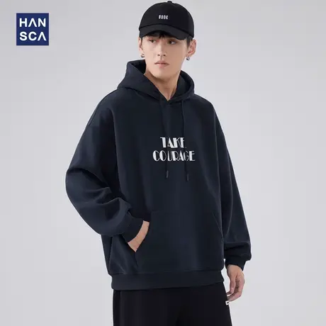 hansca加绒连帽卫衣男2023新款秋冬款美式复古上衣重磅加厚外套男商品大图