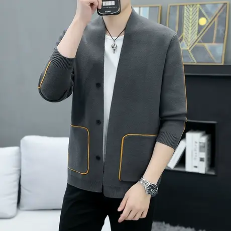 针织开衫男士潮流韩版帅气休闲外套青少年春秋季薄款潮牌青年毛衣商品大图