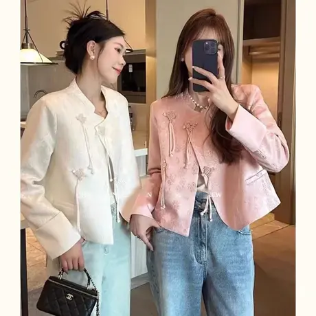 早春新中式国风盘扣外套女春秋新款高级感气质名媛小香风短款上衣商品大图