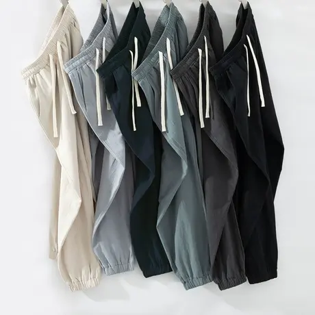 夏季潮牌棉麻纯色休闲冰丝裤男士潮流宽松时尚直筒长裤新款哈伦裤商品大图