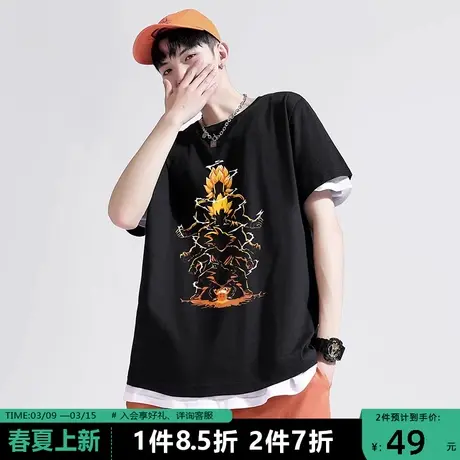 男士纯棉t恤短袖七龙珠日系悟空原创设计感半袖2023春夏新款上衣图片