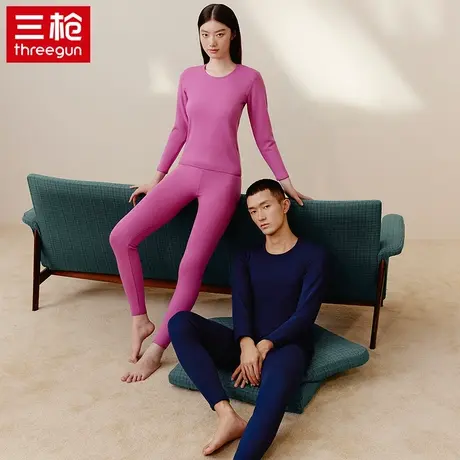 三枪保暖套装男羊毛贴护加绒女士棉毛圆领内衣加厚发热打底内搭商品大图