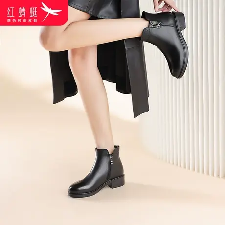 红蜻蜓冬季女短靴2023年新款加绒女鞋休闲时尚妈妈鞋中年棉鞋子商品大图
