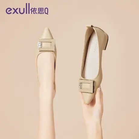 依思Q粗跟女鞋2024年春季新款浅口欧美风方扣船鞋百搭软底女子鞋商品大图