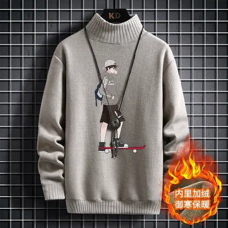 青少年13冬季加绒毛衣12岁男孩高领针织衫14初中学生15大童羊毛衫商品大图
