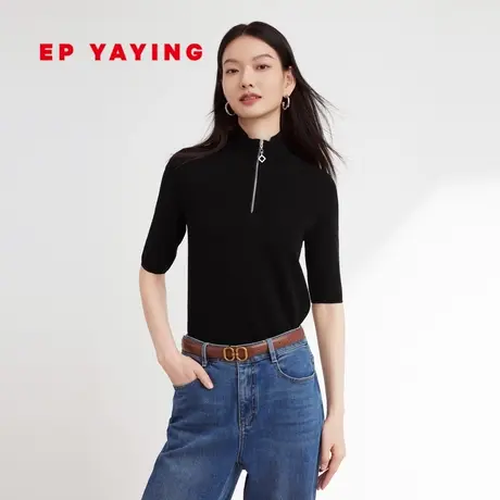 EP YAYING雅莹女装  运动感绵羊毛五分袖上衣 2023秋冬新款9907A商品大图