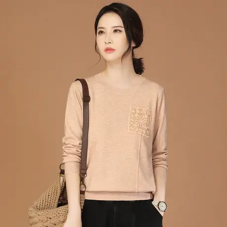 韩潮袭人圆领长袖百搭素色针织衫女2023秋新款宽松休闲打底毛衣商品大图