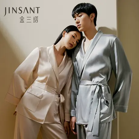 奢华之选】25姆米100%桑蚕丝情侣真丝睡衣男女家居服套送礼金三塔图片