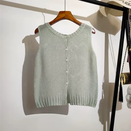 镂空针织背心马甲女外穿夏季新款背后纽扣设计感小众无袖t恤上衣商品大图