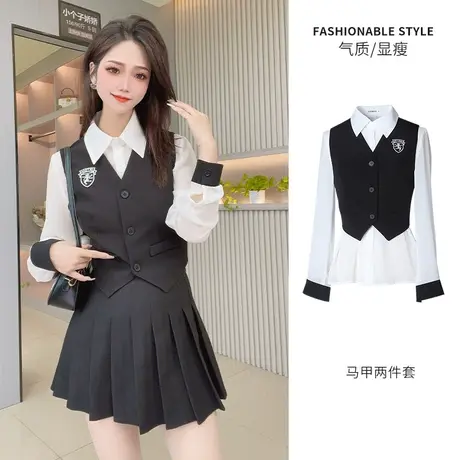 乡美媚马甲女无袖小背心2023年秋季新款韩版西装马夹外套校园风图片