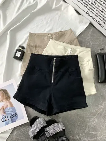 东大门拉链牛仔短裤女2023春季新款显瘦百搭高腰弹力阔腿裤包臀裤商品大图