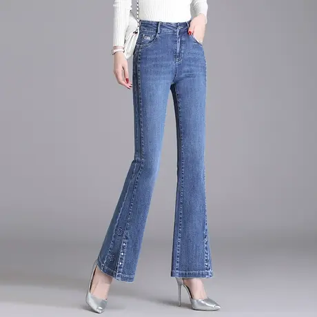 气质微喇牛仔裤女秋季2023新款高腰修身开叉喇叭裤垂感长裤休闲裤图片