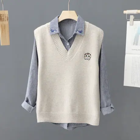 v领针织马甲女春秋外穿毛衣背心叠穿学院风2023新款坎肩无袖上衣图片