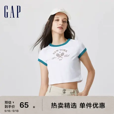 Gap女装夏季新款纯棉修身正肩亲肤短袖T恤598249复古辣妹上衣图片