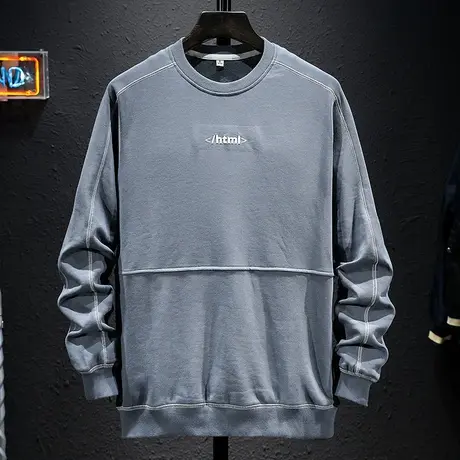 秋季拼接卫衣男宽松加肥加大码潮牌运动休闲圆领套头上衣百搭男装图片