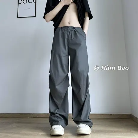 美式机能灰色运动工装裤男夏薄款速干降落伞兵裤子户外冲锋束脚裤商品大图